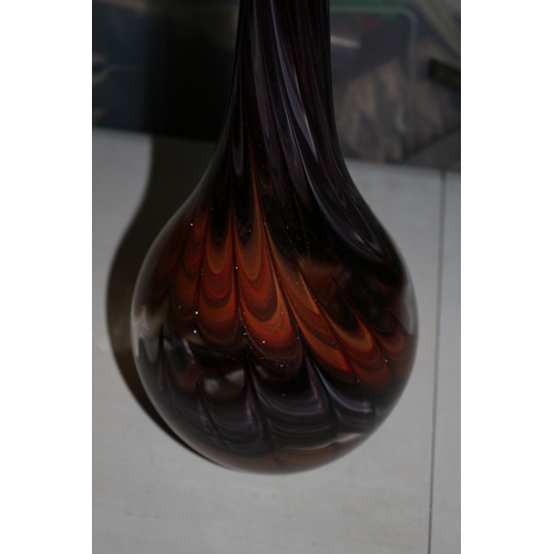 231 - Lovely Bowl Bottomed Tall Glass Vase in a Brown/Gold Colour 37cm Tall