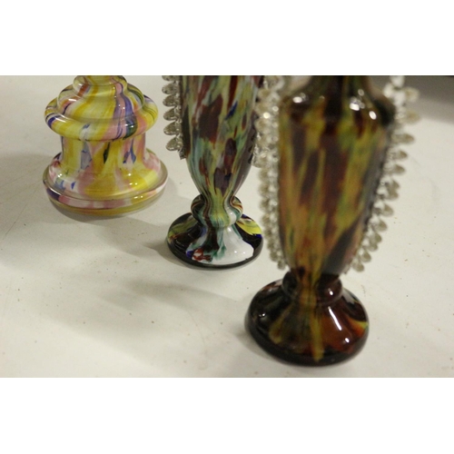 236 - 3 x Urn Design Glass Vases - Multi Coloured - Venetian Styled