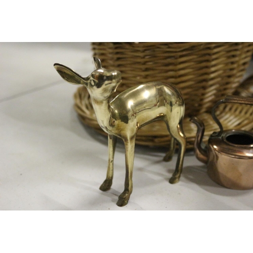 238 - Brass Deer, Wicker Cup & Saucer and Small Kettle