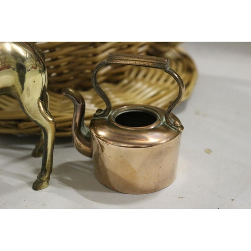 238 - Brass Deer, Wicker Cup & Saucer and Small Kettle