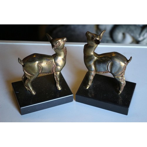 189 - Art Deco Brass Deers on Marble Bookends