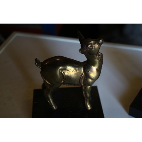 189 - Art Deco Brass Deers on Marble Bookends