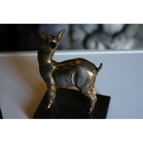 189 - Art Deco Brass Deers on Marble Bookends