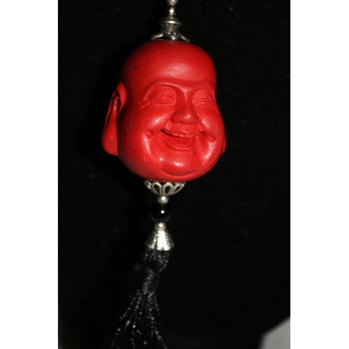 669 - Red Faux Coral Buddha Head and Beads - Faux Cinnabar Black Agate Beads