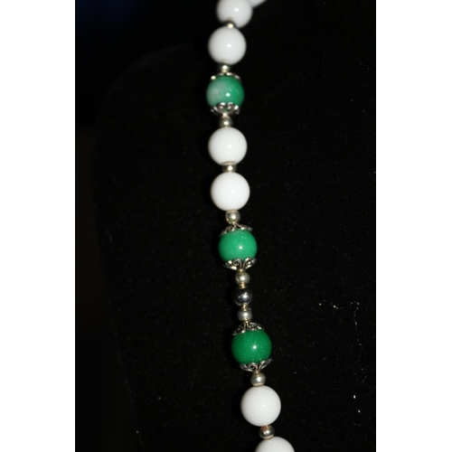 671 - Jadeite Chinese Pendant with Green/White Jadeite Beads and Tibetan Silver