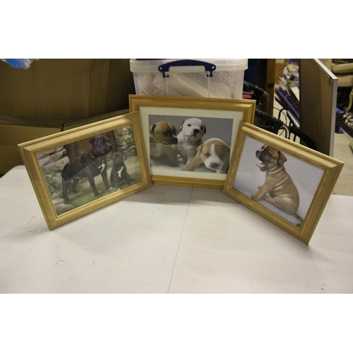 686 - Set of 3 Dog Prints, Mounted and Framed in Pine