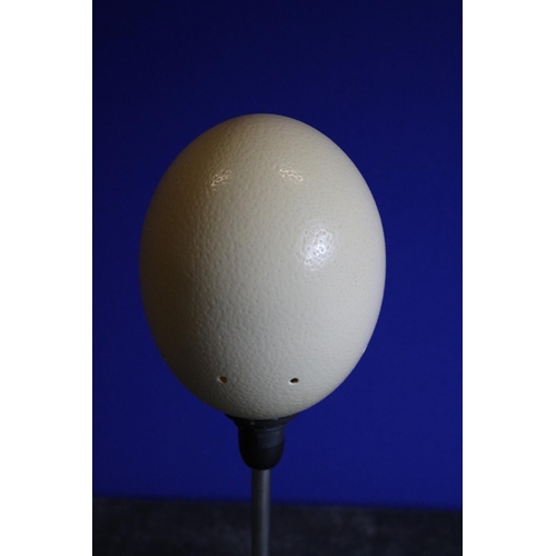 1 - Ostrich Egg Mounted on a Chromed Stem and Plinth Table Lamp, Fully Working and PAT Tested