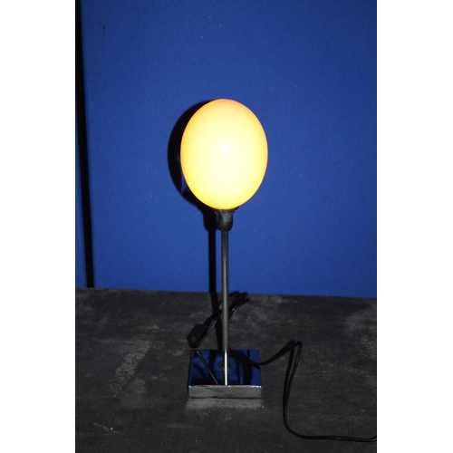 1 - Ostrich Egg Mounted on a Chromed Stem and Plinth Table Lamp, Fully Working and PAT Tested