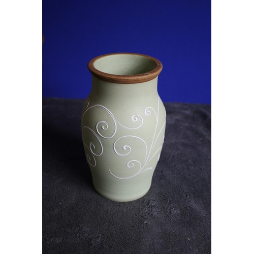 101 - Collection of Denby Vases in Pale Green with White Swirl Pattern plus Matching Jug