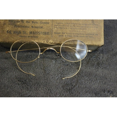 116 - Vintage Yellow Metal Spectacles in Believed to be Original Box from  D. Winterhalter of Maidstone