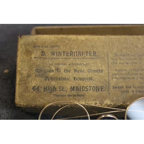 116 - Vintage Yellow Metal Spectacles in Believed to be Original Box from  D. Winterhalter of Maidstone