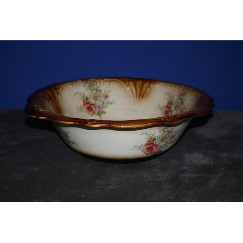 17 - Vintage Ironstone Floral Decorated Wash Bowl