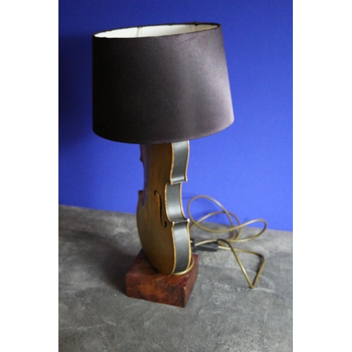 2 - Vintage Violin Table Lamp Mounted on Wooden Plinth, Fully Working and PAT Tested