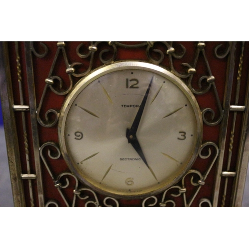 37 - 3 x Clocks - Two Travel and One Unusual Metal Tempora Clock with Ornate Design Work