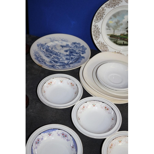 48 - Collection of China Ware plus Glass Dish and Wooden Towel Rail