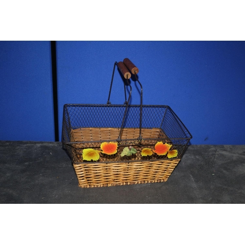 71 - Wire and Wicker Basket with Floral Design