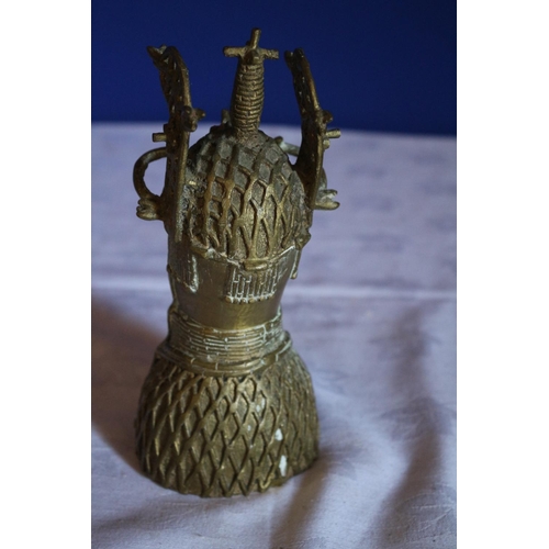 117 - Heavy Bronze Reproduction Benin Statue Depicting African Tribal Woman with Ceremonial Headdress and ... 