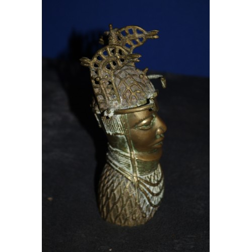 117 - Heavy Bronze Reproduction Benin Statue Depicting African Tribal Woman with Ceremonial Headdress and ... 