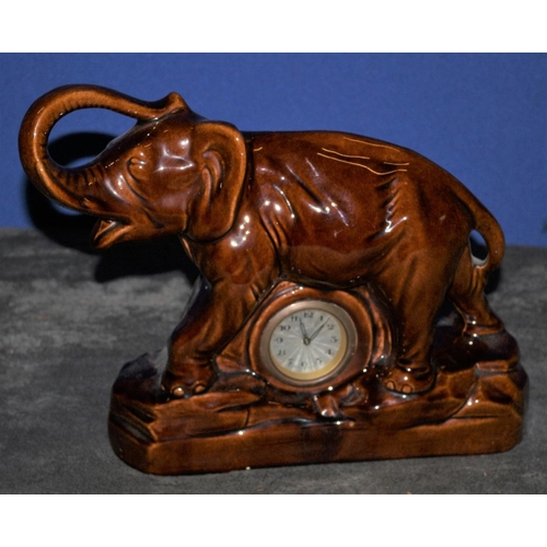 119 - Vintage Treacle Glaze Good Luck Elephant Clock - German