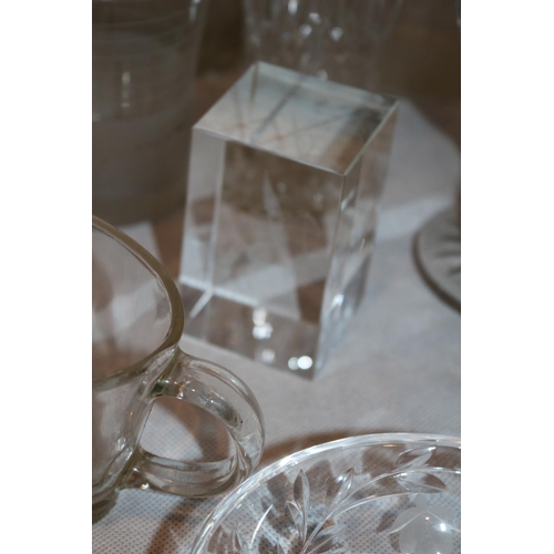 100 - A large assortment of clear glass including a paperweight