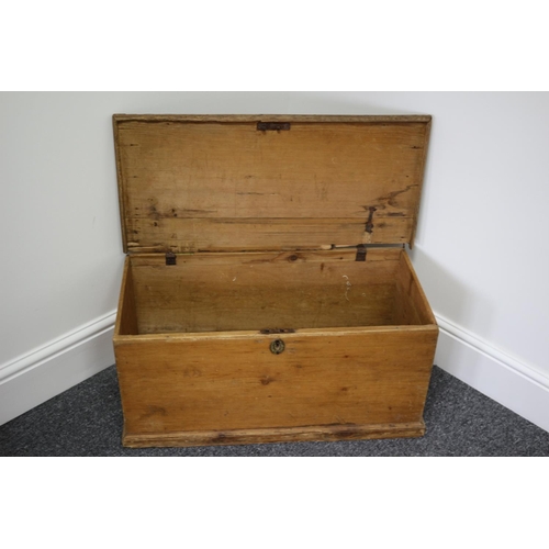 108 - Pine vintage trunk requiring repair to hinges and lid