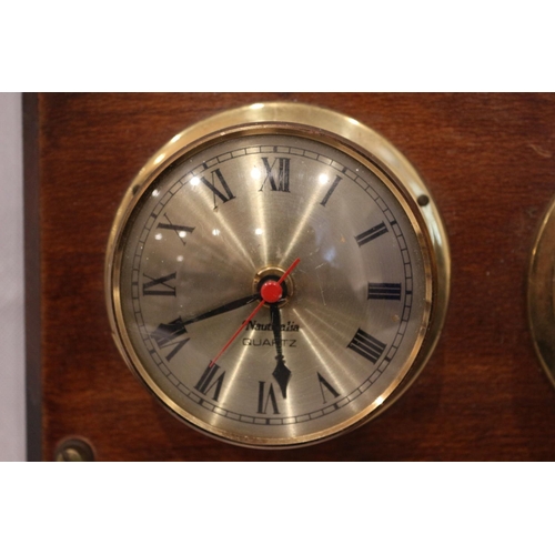 123 - Barometer and clock mounted on wood