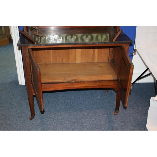 14 - Victorian Wash stand with marble or granite top and ornate tiled back and heart cut outs. Side towel... 