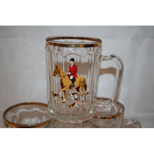 146 - 4 Half pint glass tankers with hunting scene