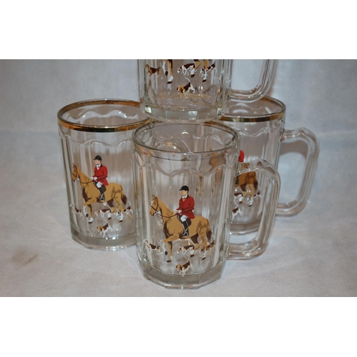 146 - 4 Half pint glass tankers with hunting scene