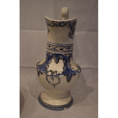 149 - Blue and White wash bowl with large ornate pitcher. Small chip on pitcher base