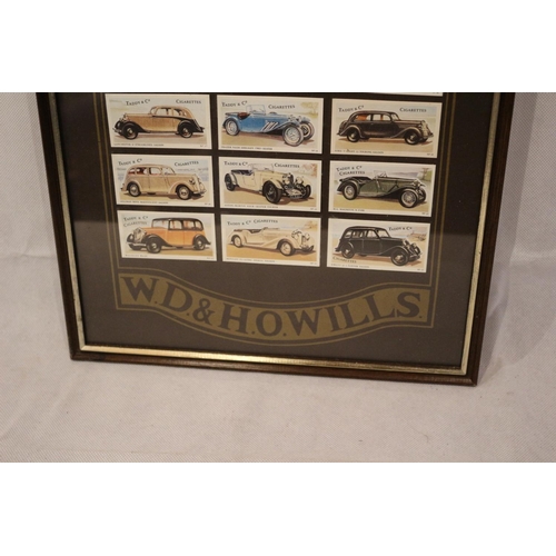 164 - Wills Cigarette Cards in Display case. Vintage Cars