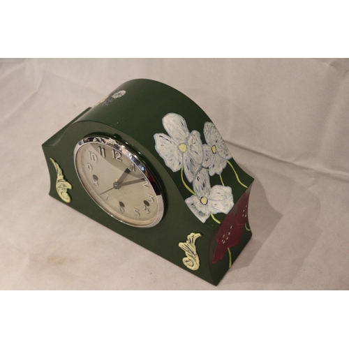 180 - Folk art painted working battery mantle clock