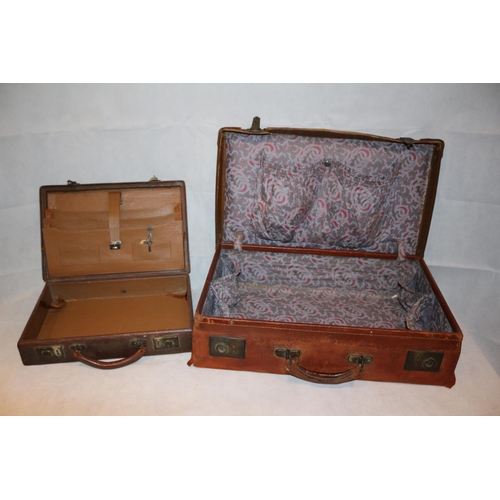 19 - 2 Vintage cases. The larger is a luggage case the smaller, a monogramed document case with key but h... 