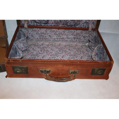 19 - 2 Vintage cases. The larger is a luggage case the smaller, a monogramed document case with key but h... 