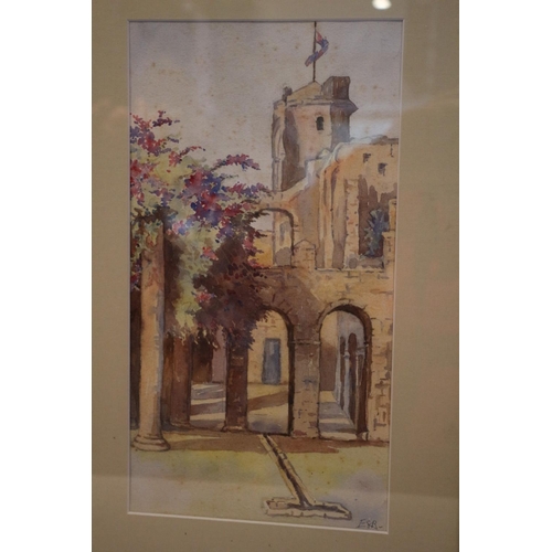 196 - Two framed, boarder and glazed watercolour paintings scenes of India by Mrs. E W Browne. One dated 1... 