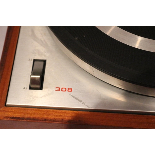 202 - Philips 308 record deck, un-tested, hinge requires repair