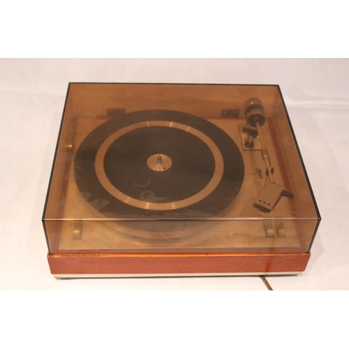 202 - Philips 308 record deck, un-tested, hinge requires repair