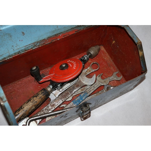 212 - Blue tool box with a small selection of tools