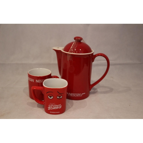 213 - Bright Red Nescafe 2 cups 1 pot