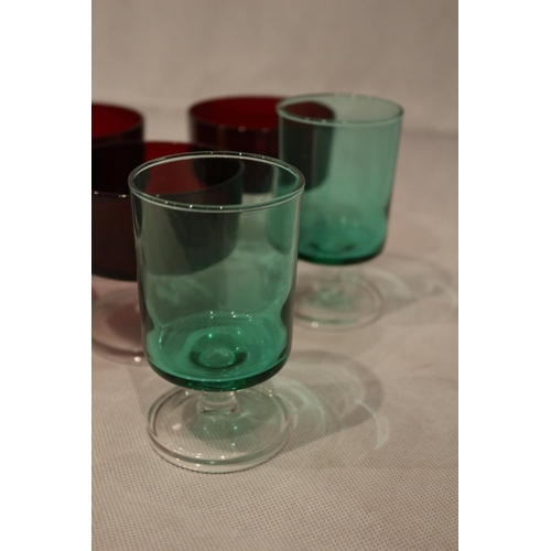 217 - 70's coloured glass, 4 dessert dishes and 2 drink glasses