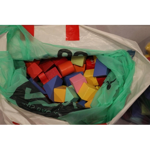 224 - 2 large bags of children's used wooden blocks