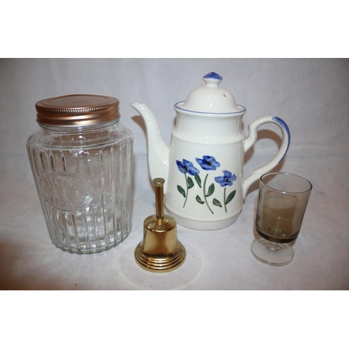 230 - A mixed selection including kitchenalia and enamel bell