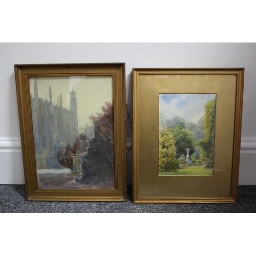 243 - 2 Framed and glazed watercolour paintings. One with a cathedral scene and the other a garden scene