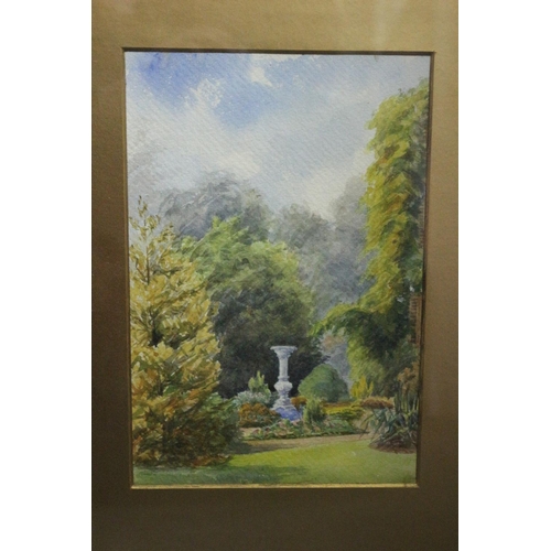 243 - 2 Framed and glazed watercolour paintings. One with a cathedral scene and the other a garden scene