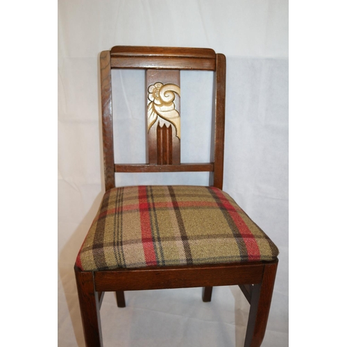 4 - Wooden Hall chair with tartan seat pad and motif on back rest