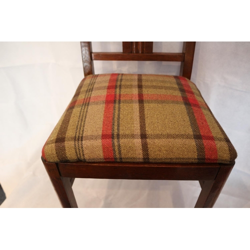 4 - Wooden Hall chair with tartan seat pad and motif on back rest