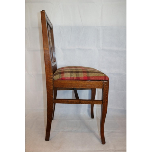 4 - Wooden Hall chair with tartan seat pad and motif on back rest