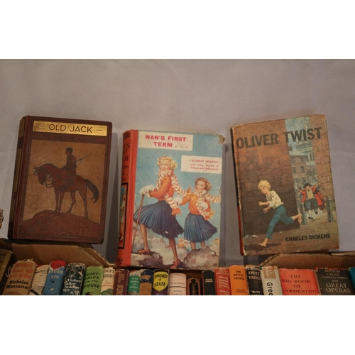 40 - Box of vintage books with covers including Great Operas, Oliver Twist and adventure set