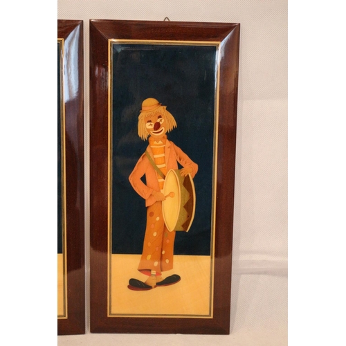 49 - 3 mounted Clown Italian wood in-lay / Marquetry, by La Botteguccia