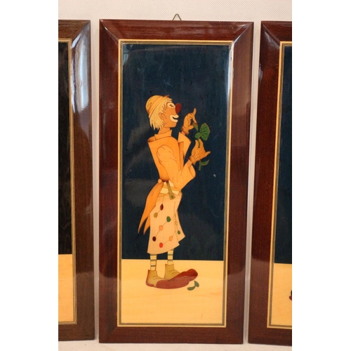 49 - 3 mounted Clown Italian wood in-lay / Marquetry, by La Botteguccia